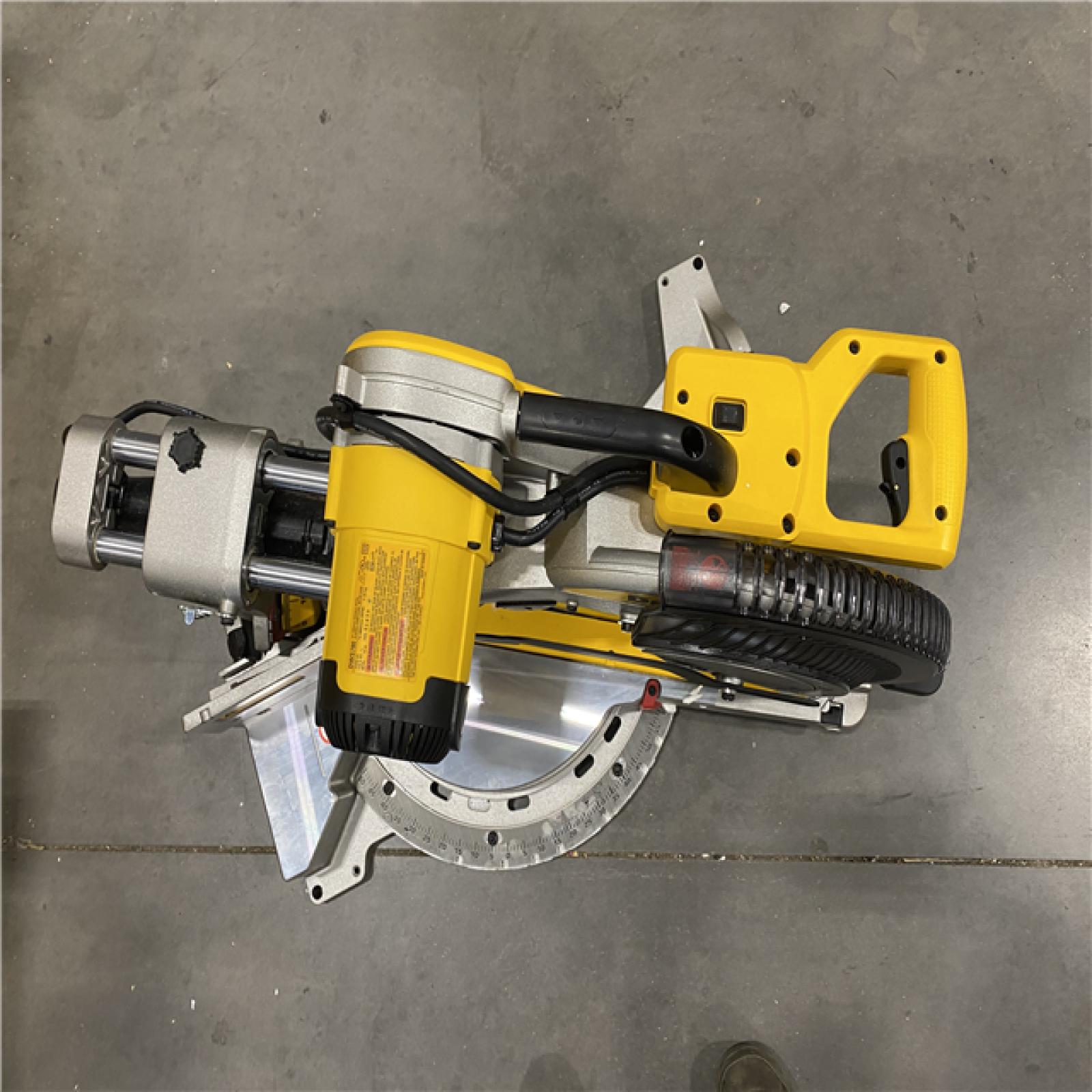 AS-IS DEWALT 15 Amp Corded 12 in. Double Bevel Sliding Compound Miter Saw with XPS Technology, Blade Wrench and Material Clamp