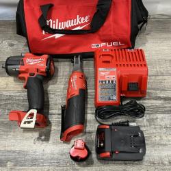AS-IS Milwaukee FUEL 18V Cordless Mid Torque 1/2 in. Impact Wrench w/ 12 FUEL 3/8 in. Ratchet Combo Kit