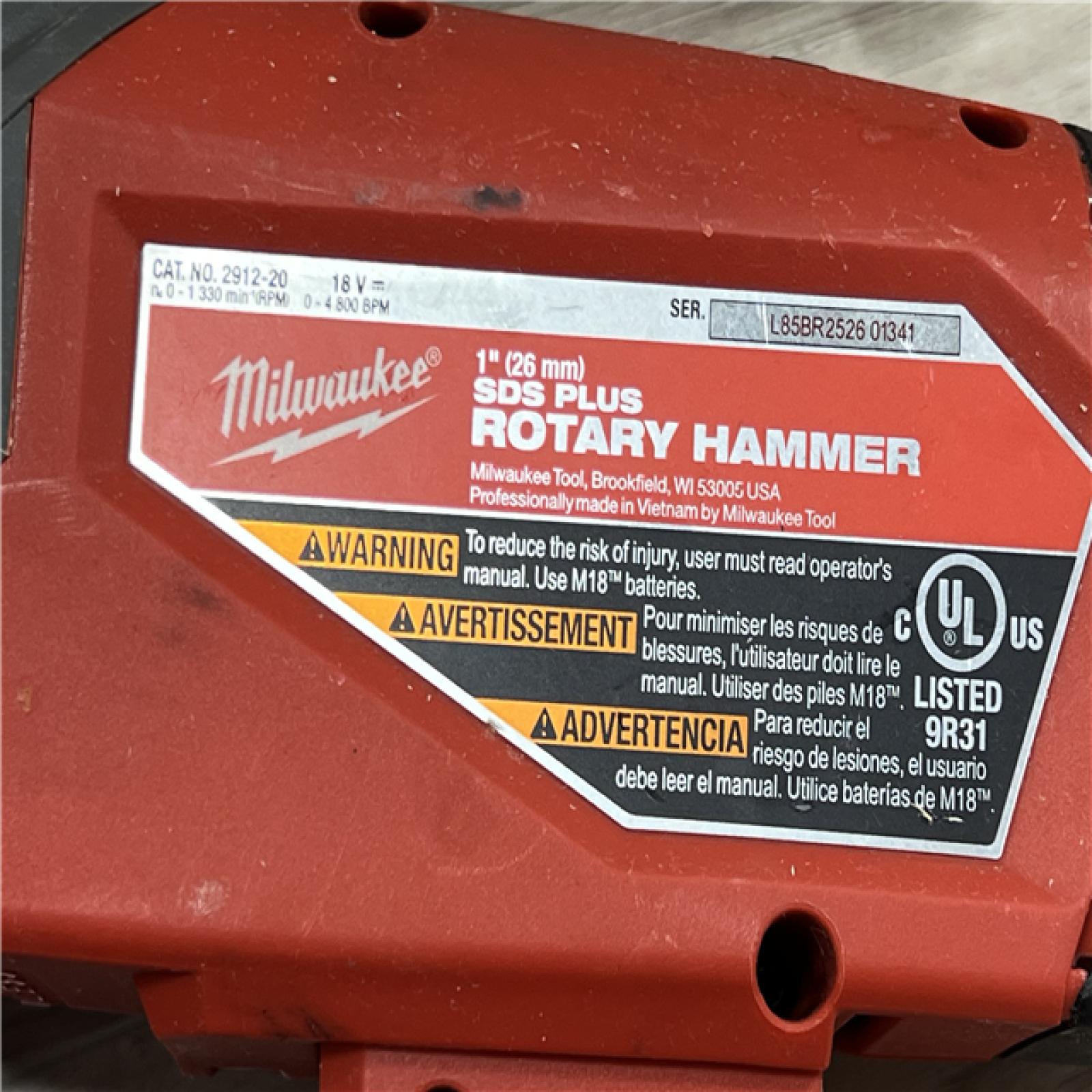 AS-IS Milwaukee FUEL 18V Lithium-Ion Brushless Cordless 1 in. SDS-Plus Rotary Hammer (Tool-Only)