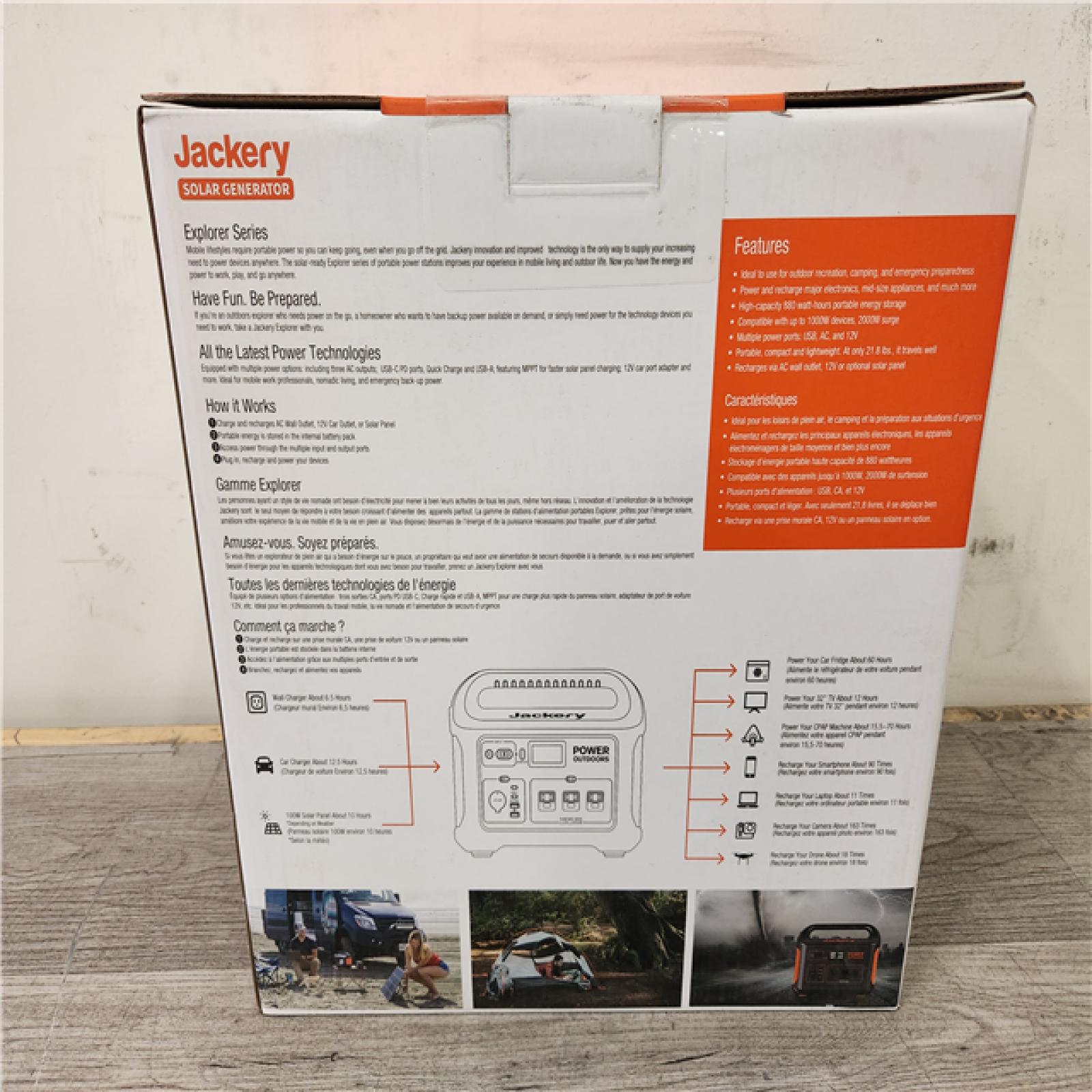 Phoenix Location NEW  Jackery 1000-Watt Output/2000W Peak Portable Solar Power Station Explorer 880 Push Start Battery Generator for Outdoors/Camping (Sealed)