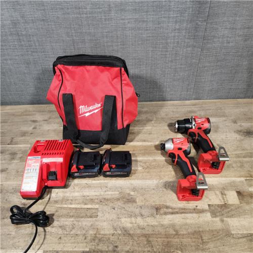 HOUSTON LOCATION - AS-IS Milwaukee M18 18V Lithium-Ion Brushless Cordless Compact Drill/Impact Combo Kit (2-Tool) W/(2) 2.0 Ah Batteries  Charger & Bag