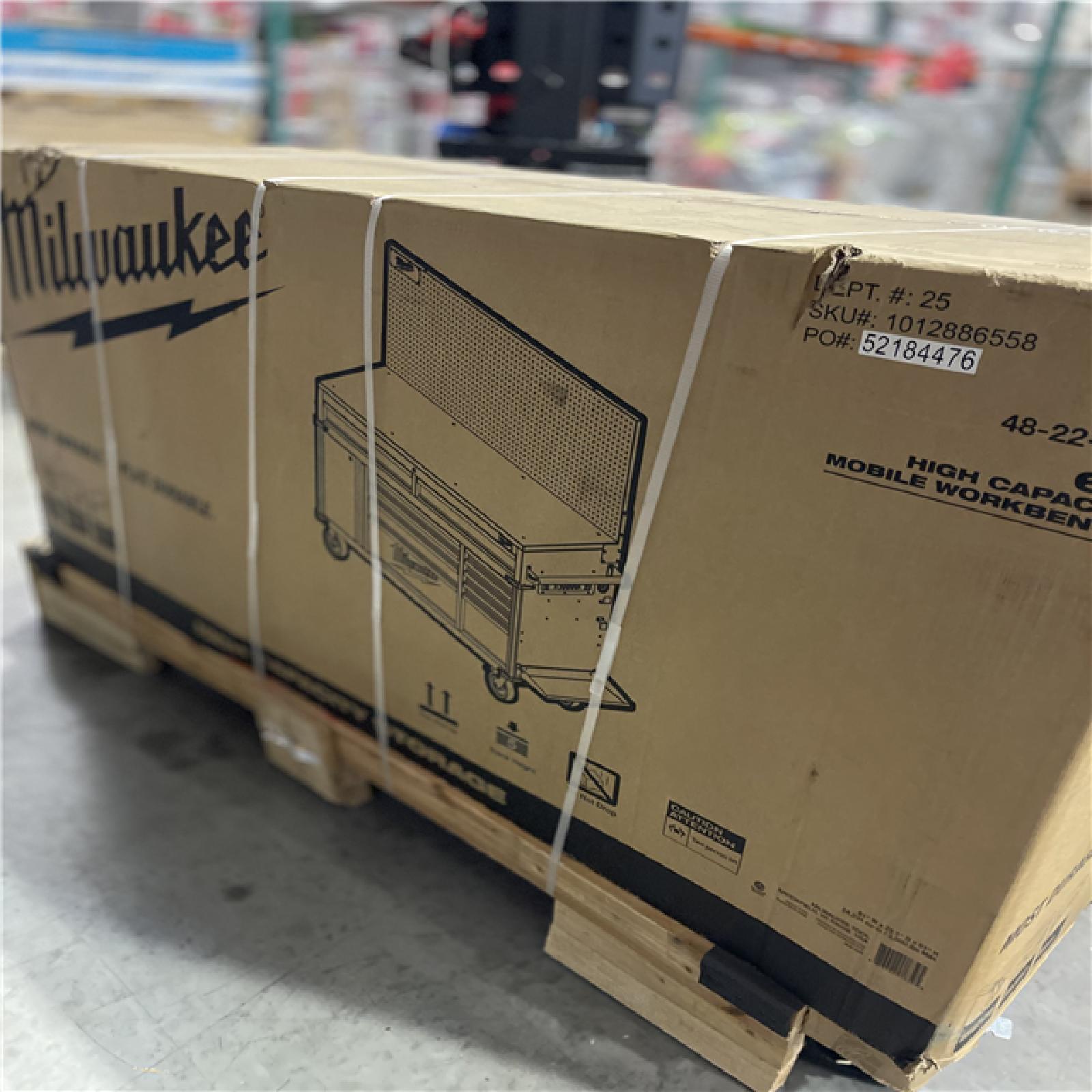 DALLAS LOCATION- Milwaukee High-Capacity 61 in. W x 22 in. D 11-Drawer Mobile Workbench Cabinet with Solid Wood Top and Pegboard