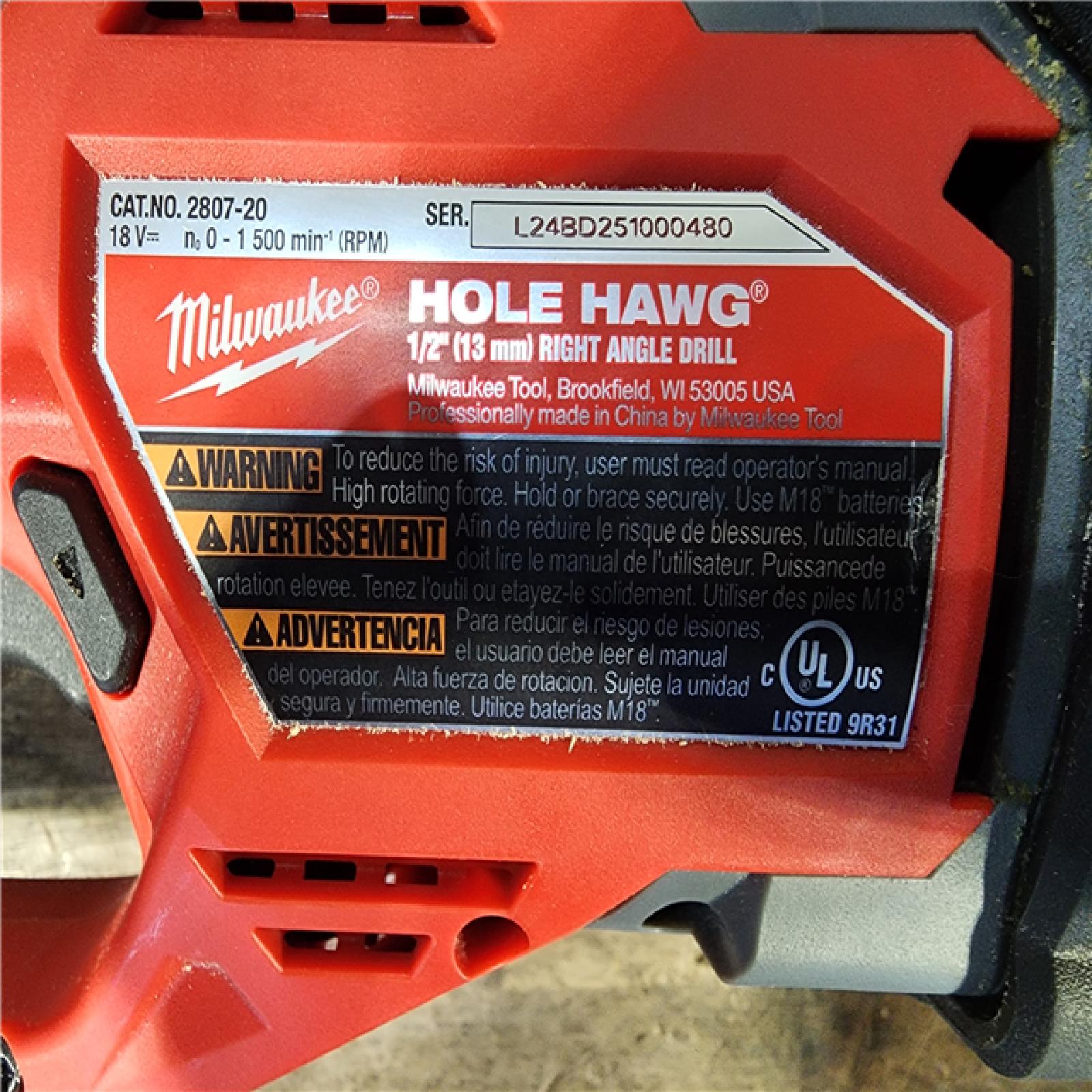 HOUSTON LOCATION - AS-IS Milwaukee M18 18V Fuel Hole Hawg 1/2 Right Angle Drill 2807-20 (Tool-Only)