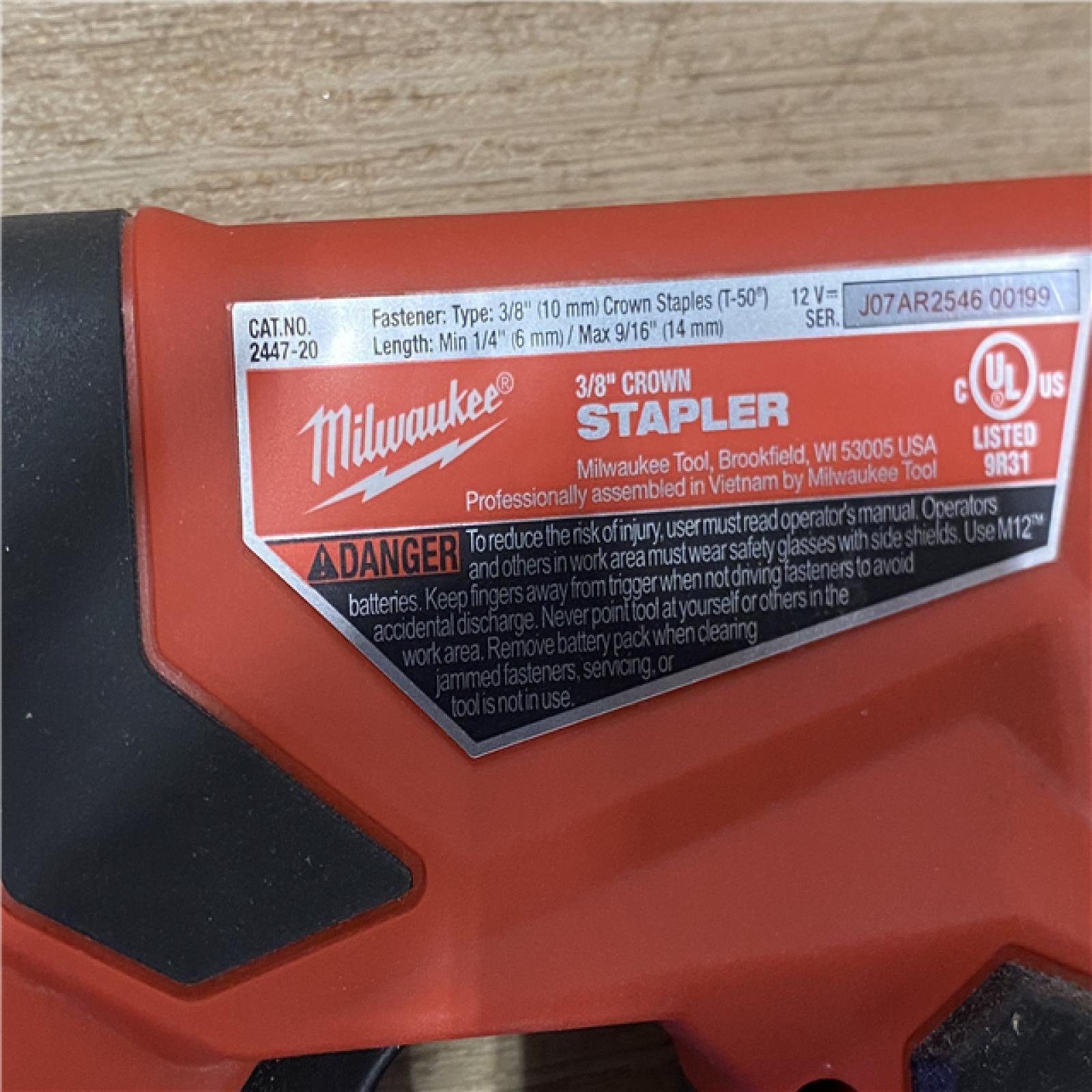 AS-IS Milwaukee 12-Volt Lithium-Ion Cordless 3/8 in. Crown Stapler (Tool-Only)