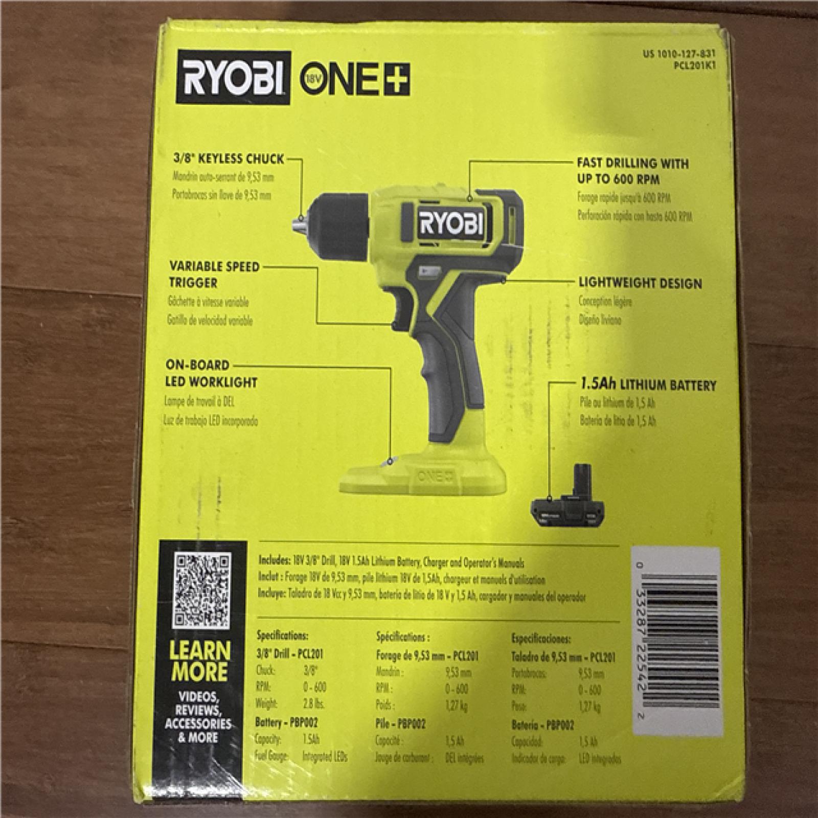California NEW/Sealed Box Ryobi One+ 18V 3/8 Drill Kit, includes (1) Battery & Charger