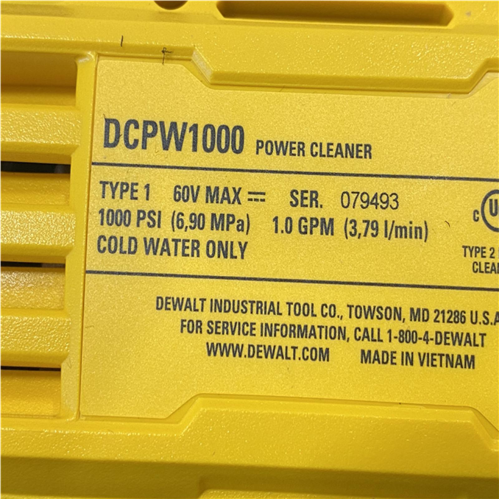 AS-IS DEWALT FLEXVOLT 60V MAX 1000 PSI 1.0 GPM Cold Water Cordless Power Cleaner (Tool Only)