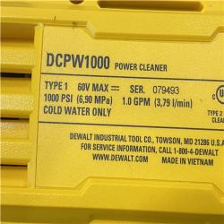 AS-IS DEWALT FLEXVOLT 60V MAX 1000 PSI 1.0 GPM Cold Water Cordless Power Cleaner (Tool Only)
