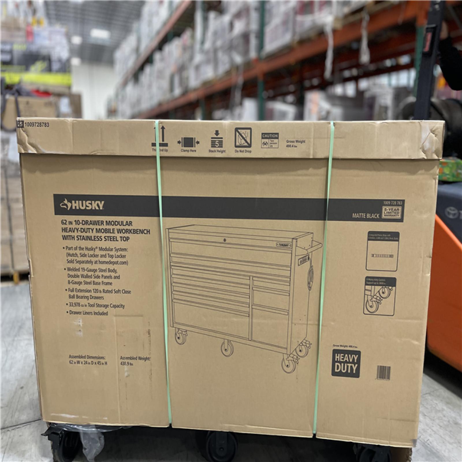 DALLAS LOCATION -  Husky Modular Tool Storage 62 in 10-DRAWER Modular Heavy-Duty mobile Workbench Matte Black