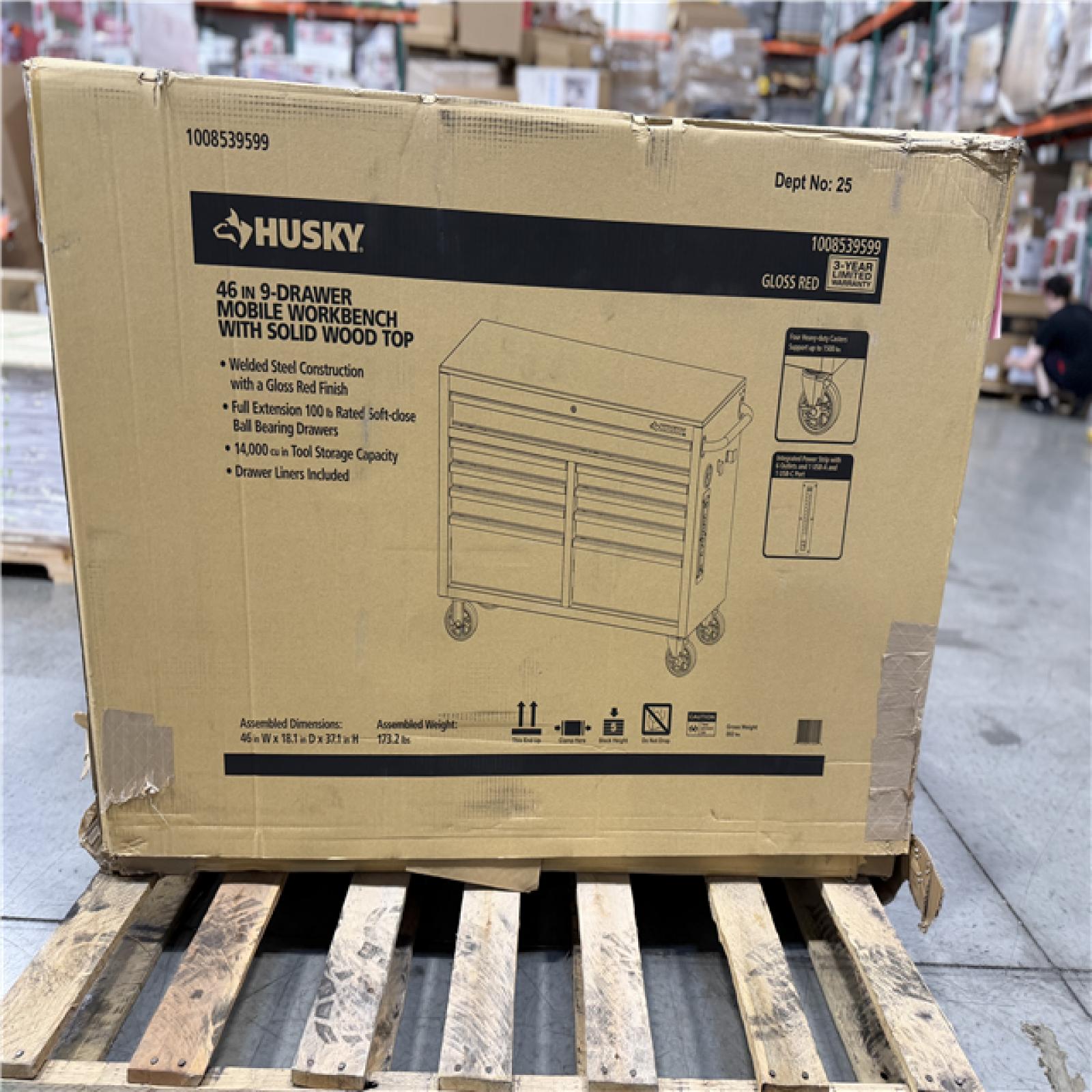 DALLAS LOCATION- HUSKY Tool Storage 46 in. W x 18 in. D 9-Drawer Gloss Red Mobile Workbench Cabinet
