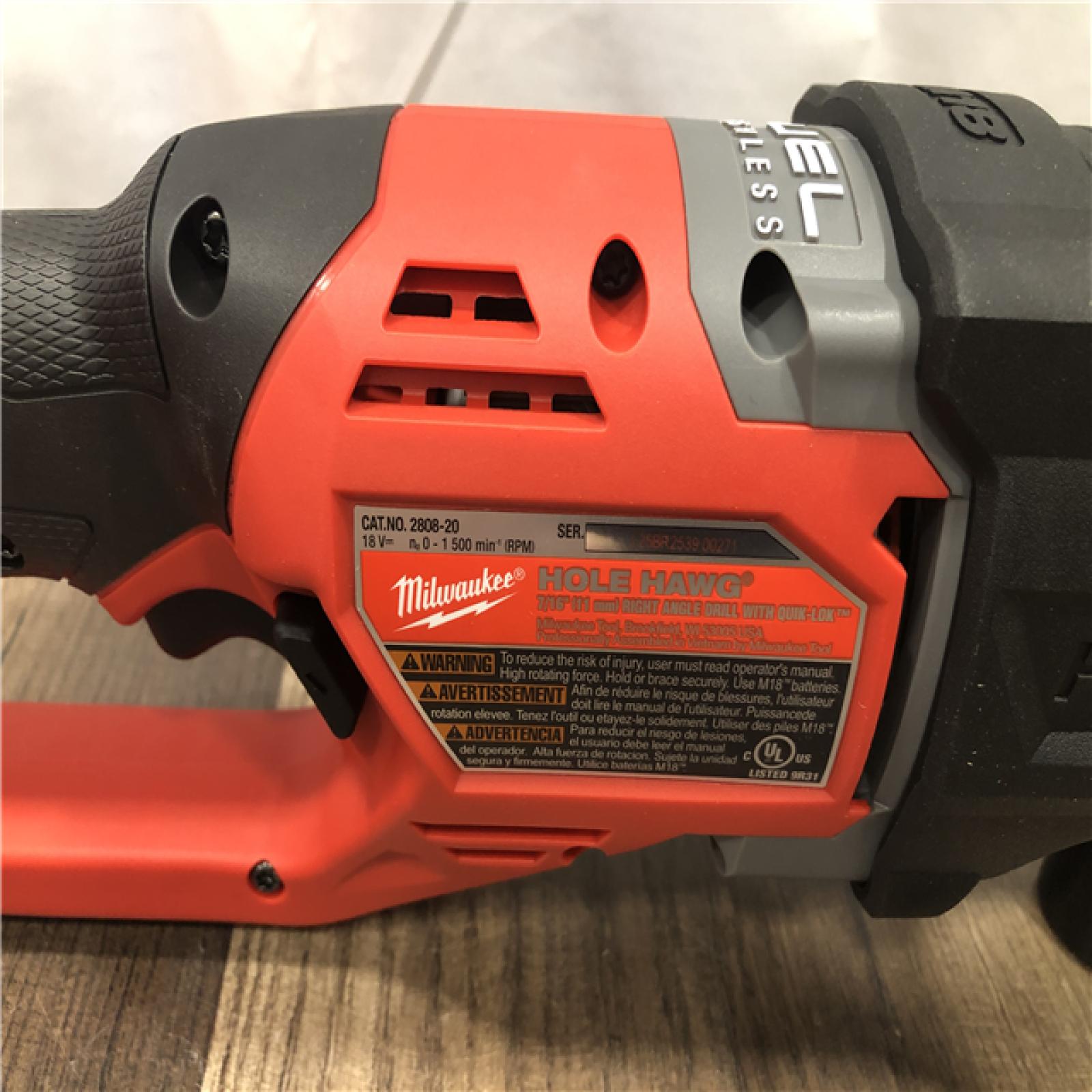 AS-IS Milwaukee FUEL 18V Lithium-Ion Brushless Cordless Hole Hawg 7/16 in. Right Angle Drill W/ Quick-Lok (Tool-Only)