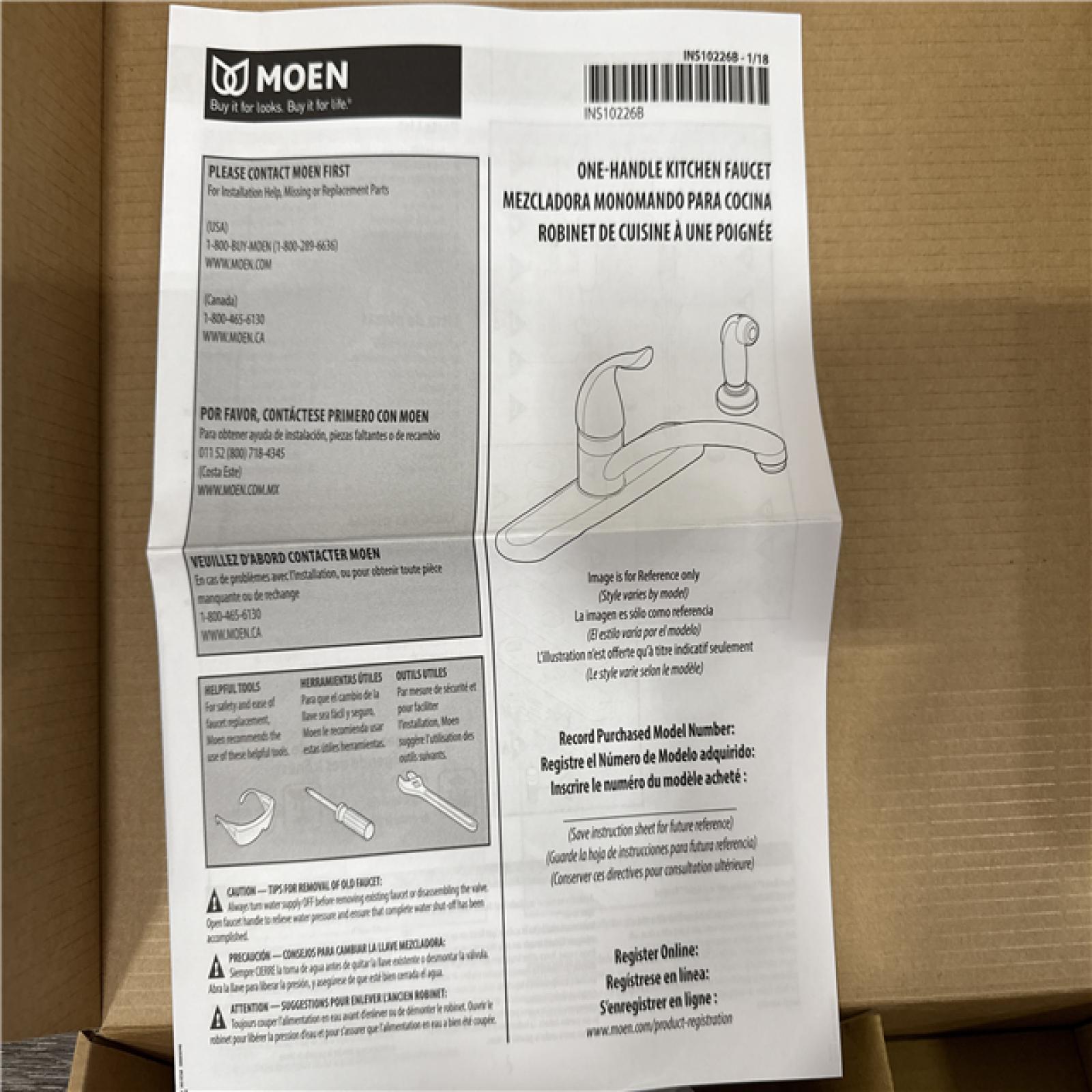 California AS-IS Moen One-Handle Kitchen Faucet