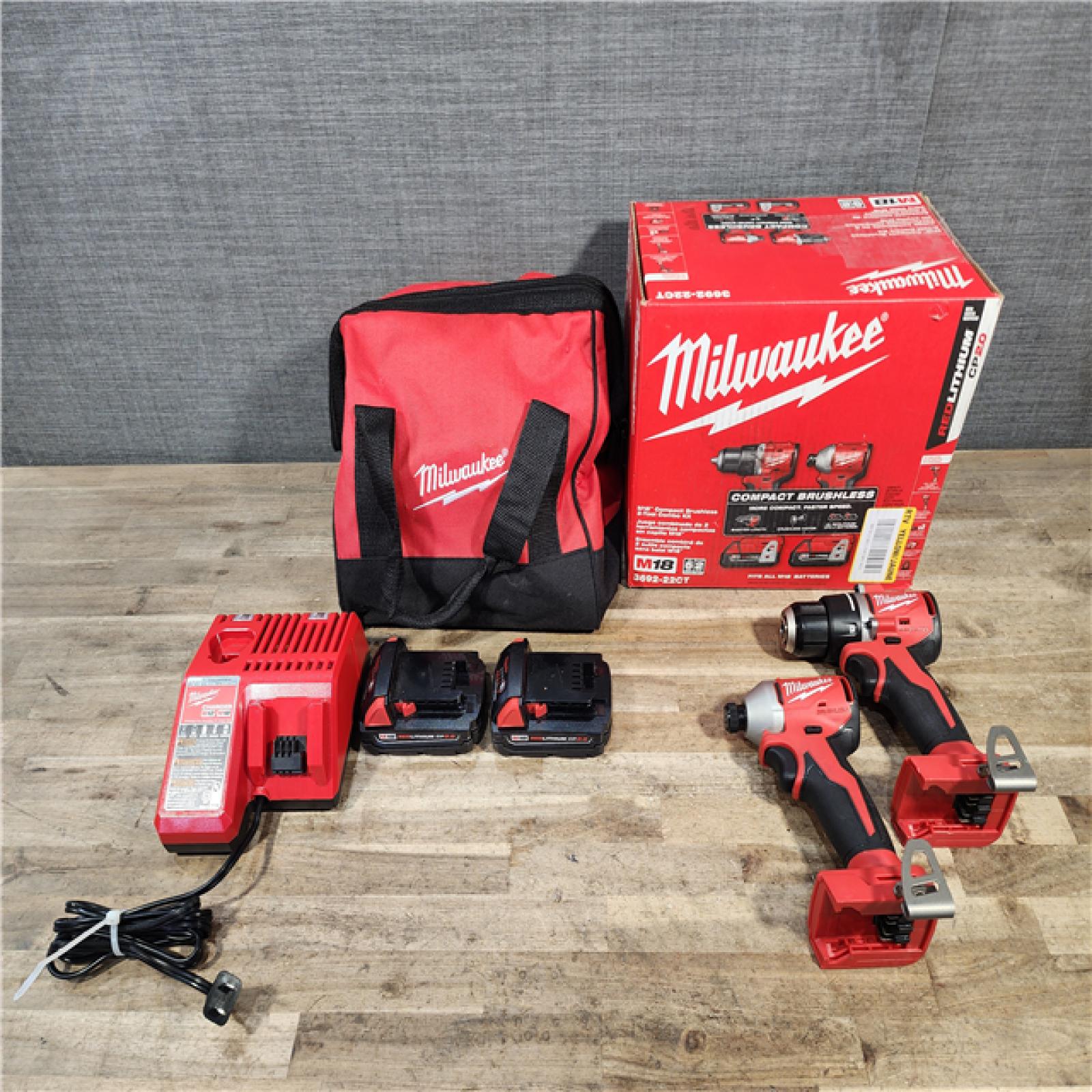 HOUSTON LOCATION - AS-IS Milwaukee 18V Lithium-Ion Brushless Cordless Compact Drill/Impact Combo Kit