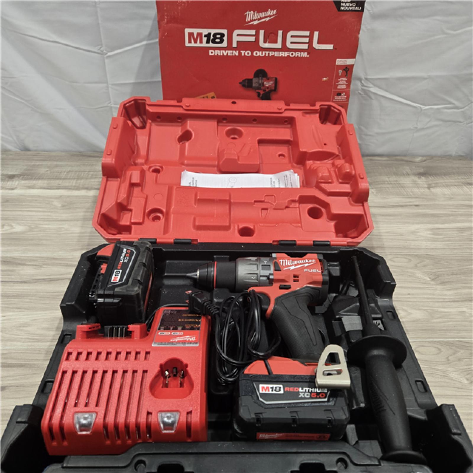 AS-IS Milwaukee 2904-22 Hammer Drill Driver Kit with Batteries  Charger & Tool Case  Red