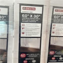 DALLAS LOCATION - Delta Classic 500 60 in. L x 30 in. W Alcove Shower Pan Base with Left Drain in High Gloss White - 14 UNITS