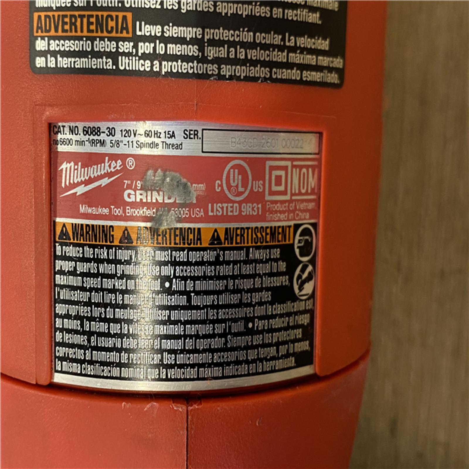 AS-IS Milwaukee 15 Amp 7/9 in. Large Angle Grinder with Trigger Lock-On Switch