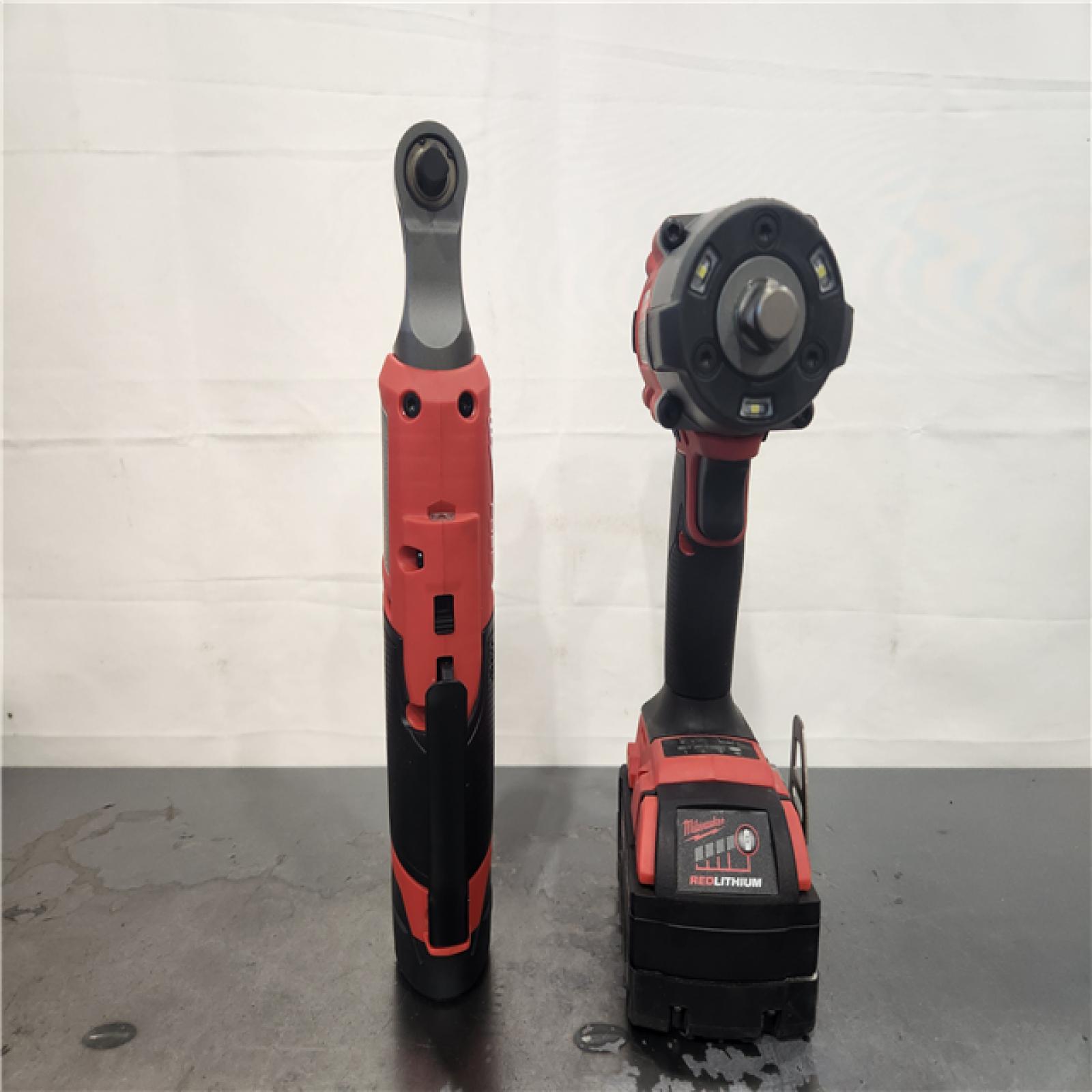 AS-IS- M18 FUEL 18V Cordless Mid Torque 1/2 in. Impact Wrench W/ M12 FUEL 3/8 in. Ratchet & Battery/Charger Combo Kit