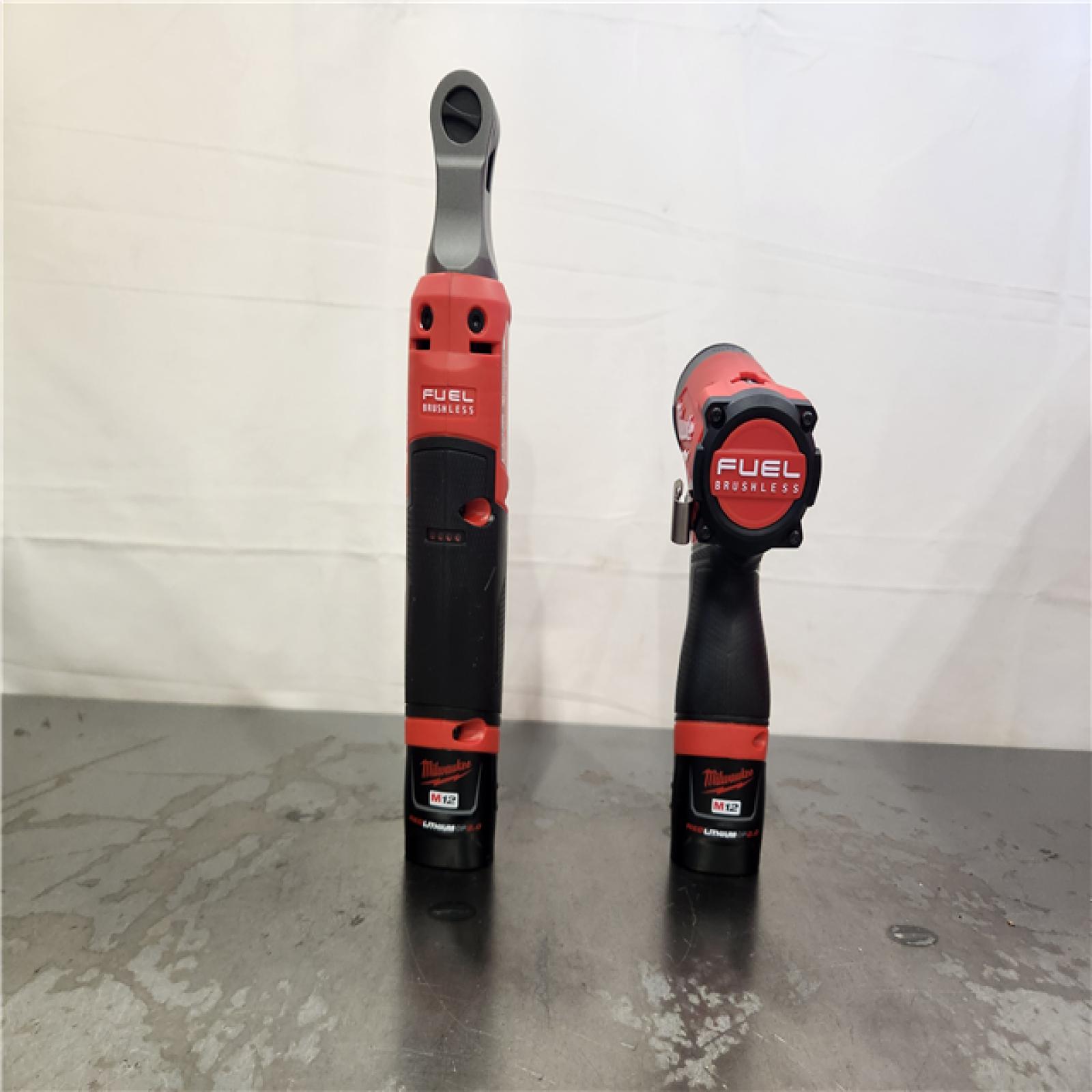 AS-IS- Milwaukee M12 FUEL 12V Lithium-Ion Cordless 3/8 in. Ratchet and 1/4 in. Impact Driver Kit