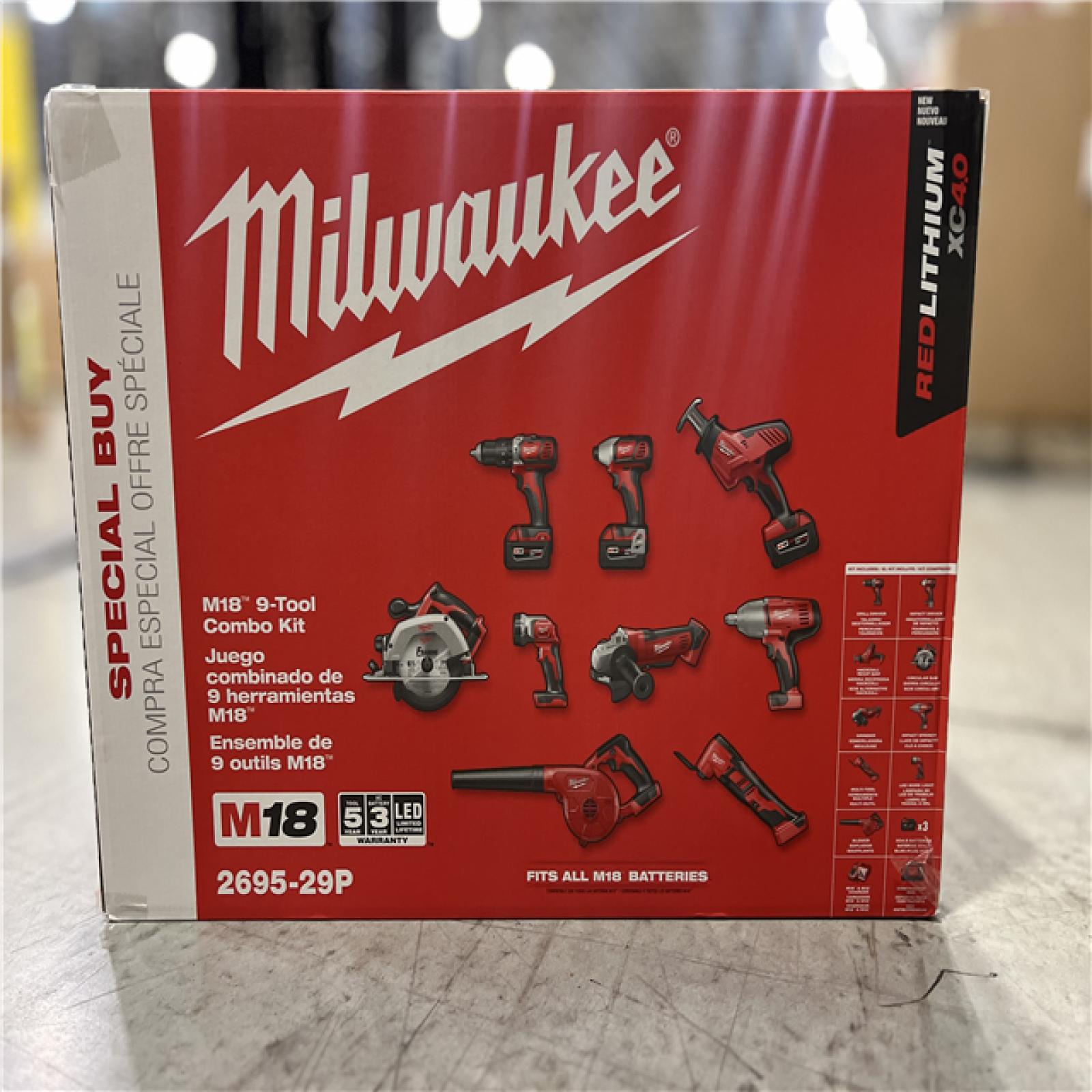 NEW! - Milwaukee M18 18-Volt Lithium-Ion Cordless Combo Tool Kit (9-Tool) with (2) 3.0Ah Batteries, (1) Charger, (2) Tool Bags