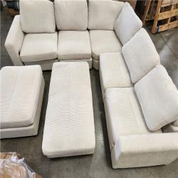 Phoenix AS-IS JEAREY 5-Piece Modern Straight Arm Corduroy Fabric L-Shaped Sectional Sofa with Ottoman in White