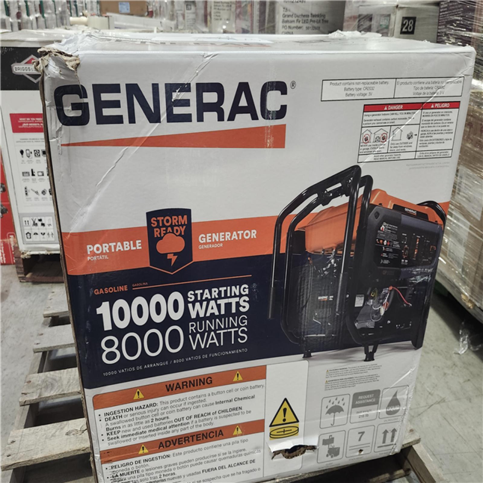DALLAS LOCATION - Generac 10000 / 8000-Watt Electric Start Gasoline Powered Portable Generator w/ COSense and 3 ft. Adapter Cord Included
