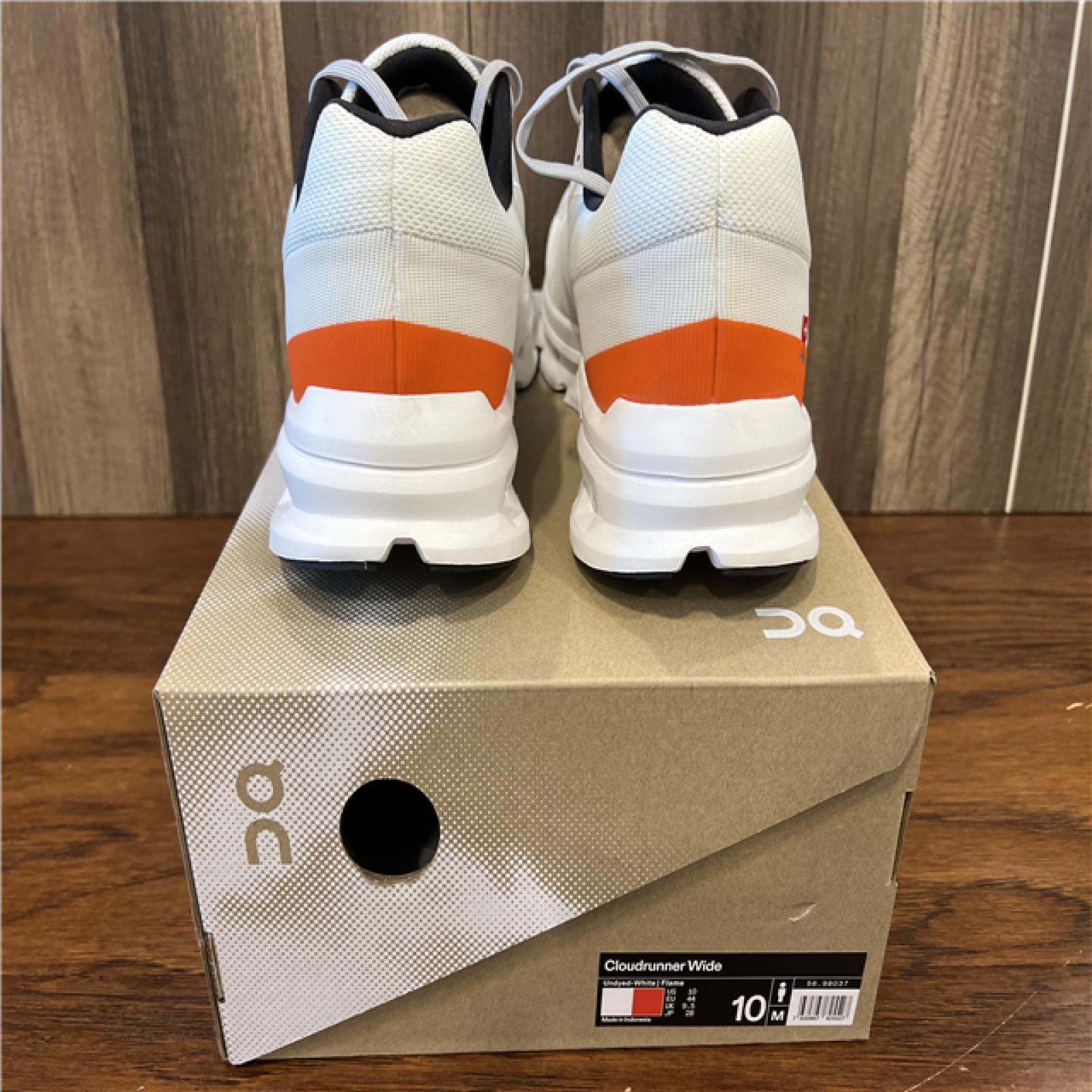 NEW! On Men's Cloudrunner Shoes in Undyed/White/Flame | Size: 10 Width: 2E | Fit2Run