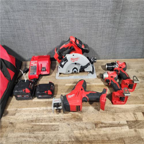 HOUSTON LOCATION - AS-IS MILWAUKEE 4 TOOL COMBO KIT W/ (2) BATTERY & CHARGER