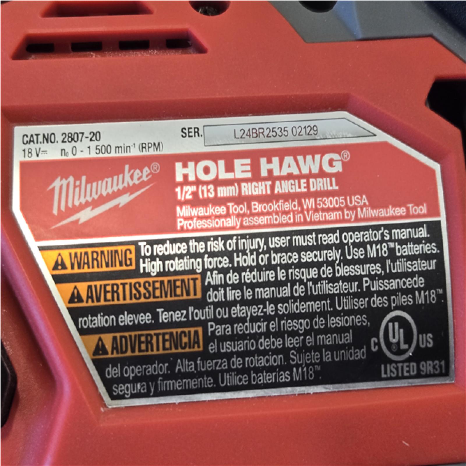 AS-IS Milwaukee FUEL GEN II 18V Lithium-Ion Brushless Cordless 1/2 in. Hole Hawg Right Angle Drill (Tool-Only)