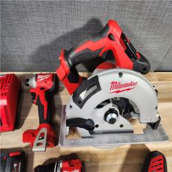 HOUSTON LOCATION - AS-IS Milwaukee M18 18-Volt Lithium-Ion Brushless Cordless Combo Kit (4-Tool) with 2-Batteries, 1-Charger and Tool Bag
