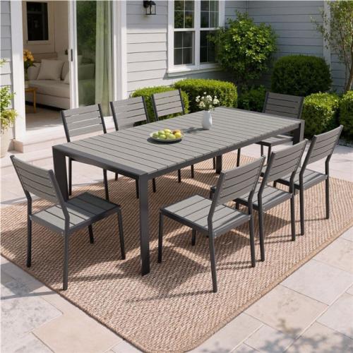 Phoenix NEW Crestlive Products 9-Piece Aluminum Outdoor Dining Set 83.9 in. Dining Table and 8 Armless Stackable Dining Chairs in Dark Gray for Patio