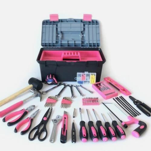 DALLAS LOCATION - APOLLO Household Tool Kit, w/Tool Box Pink 170pc Pallet (15 UNITS)