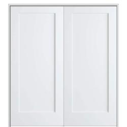 Phoenix NEW MMI DOOR Shaker Flat Panel 36 in. x 80 in. Both Active Solid Core Primed Composite Double Prehung French Door w/ 4-9/16 in. Jamb