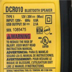 AS-IS DEWALT 20V MAX Cordless Bluetooth Speaker (Tool Only)