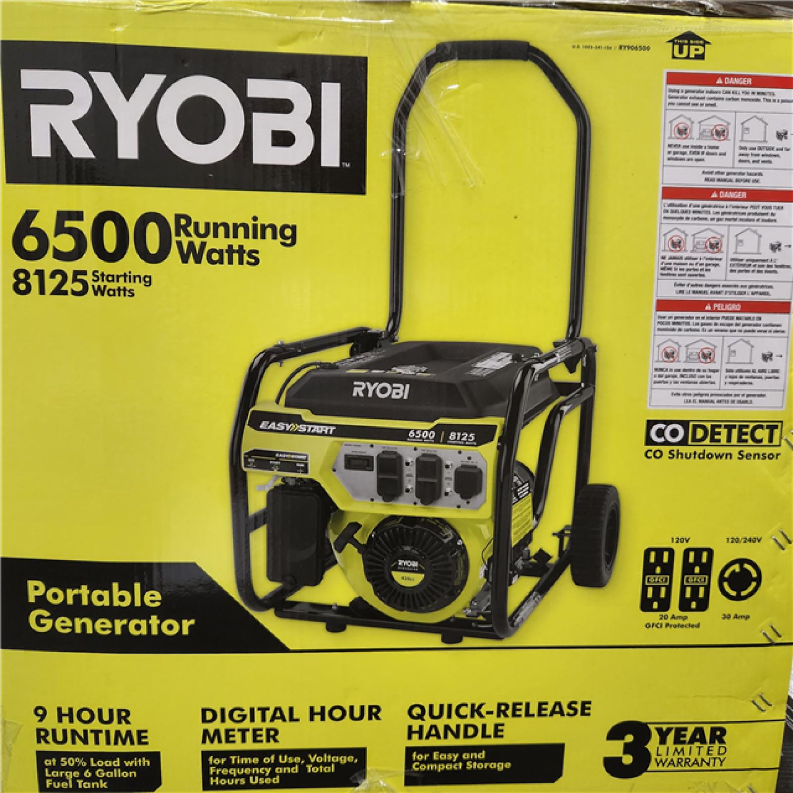 Dallas Location - NEW-  RYOBI 6,500-Watt Gasoline Powered Portable Generator