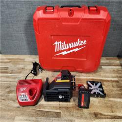 Houston Location AS-IS Milwaukee 12-Volt Lithium-Ion Cordless Green 125 ft. Cross Line and Plumb Points Laser Level Kit