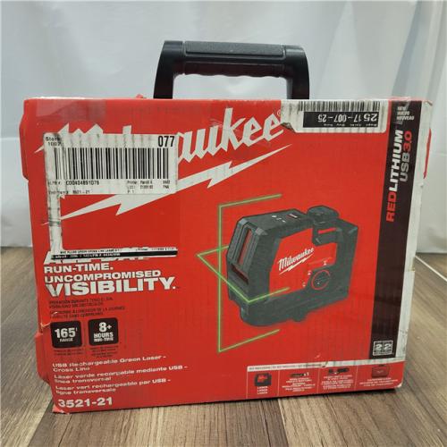 AS-IS  MILWAUKEE 100 Ft. REDLITHIUM Lithium-Ion USB Green Rechargeable Cross Line Laser Level with Charger