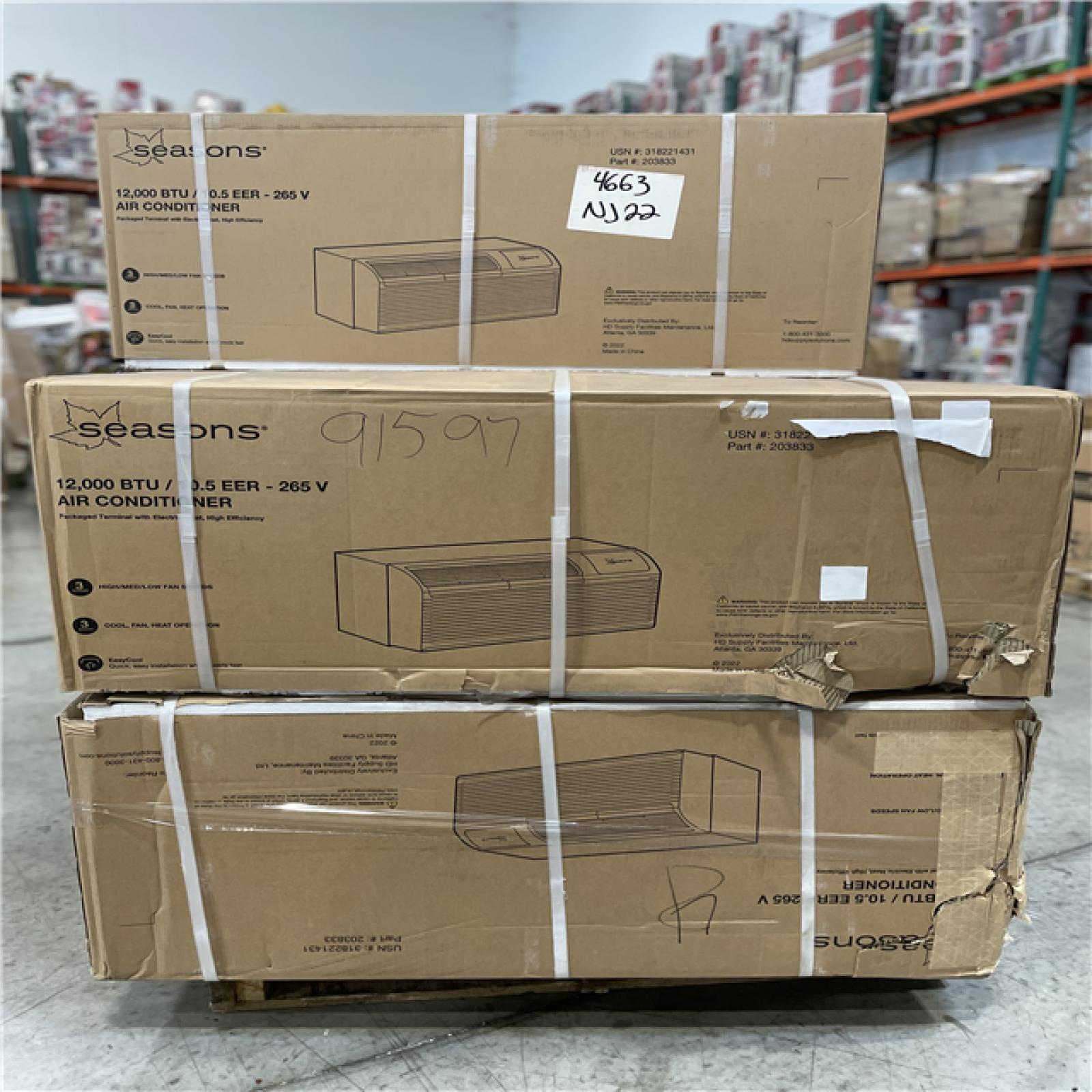 DALLAS LOCATION- AS-IS Seasons 12000BTU 10.5 EER 265 V Air Conditioner Pallet (5 UNITS)