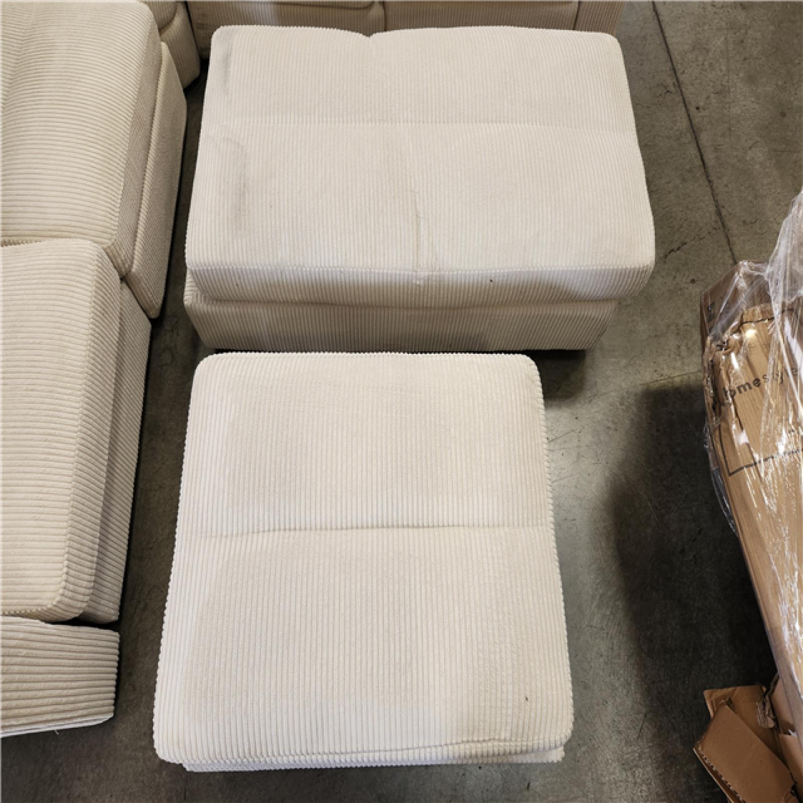 Phoenix AS-IS JEAREY 5-Piece Modern Straight Arm Corduroy Fabric L-Shaped Sectional Sofa with Ottoman in White