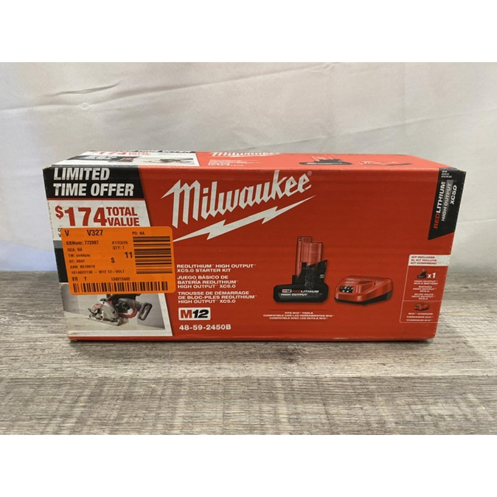 NEW - Milwaukee 12-Volt Lithium-Ion XC High Output 5.0 Ah Battery Pack with Charger Starter Kit