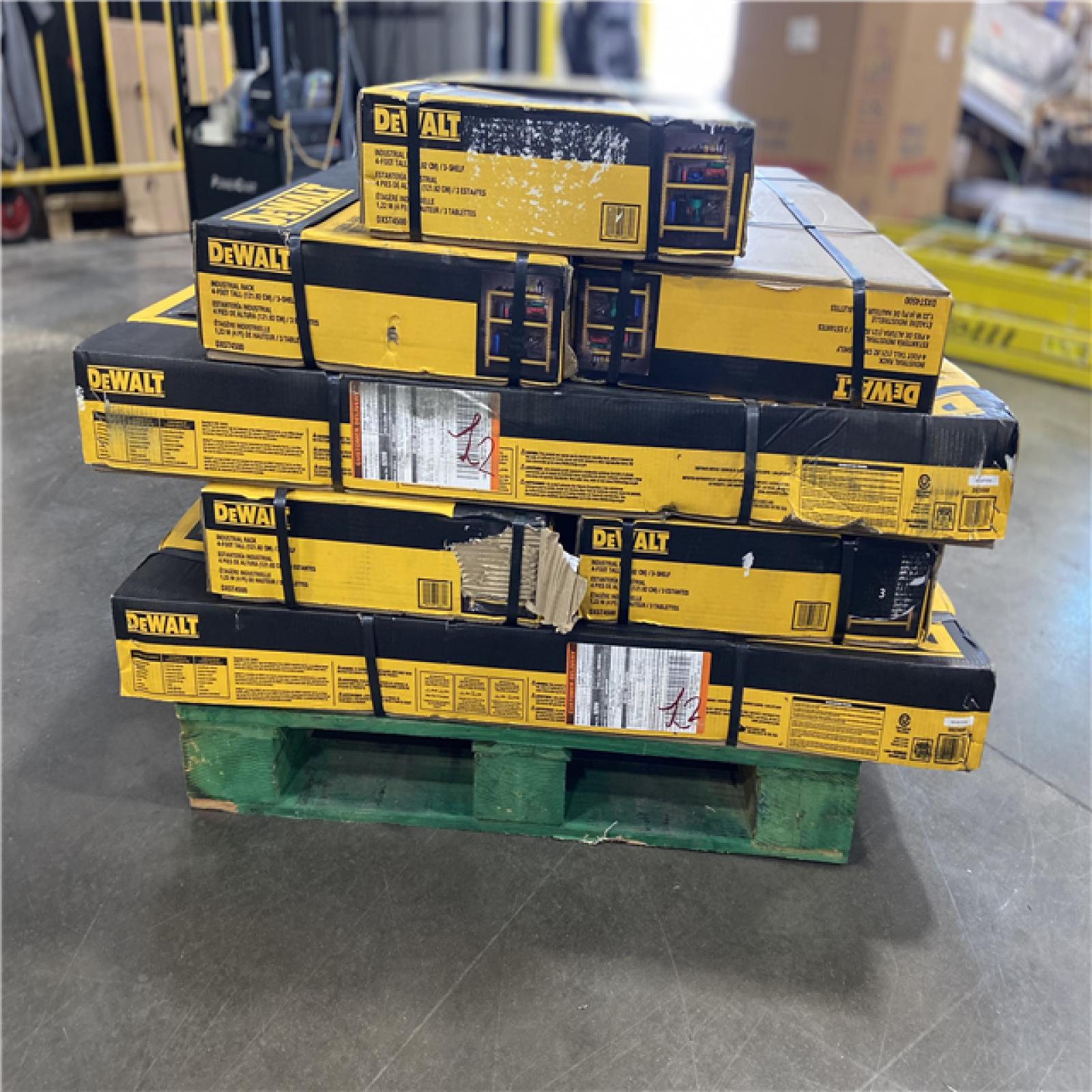 DALLAS LOCATION -  DEWALT Yellow 3-Tier Steel Garage Storage Shelving Unit (50 in. W x 48 in. H x 18 in. D) 9 CASES