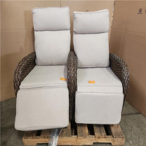 Phoenix LIKE NEW Bellefurn Rotavia Reclining 2-Piece Wicker Outdoor 360° Swivel Recliner with Beige Cushions  Adjustable Backrest  Footrest