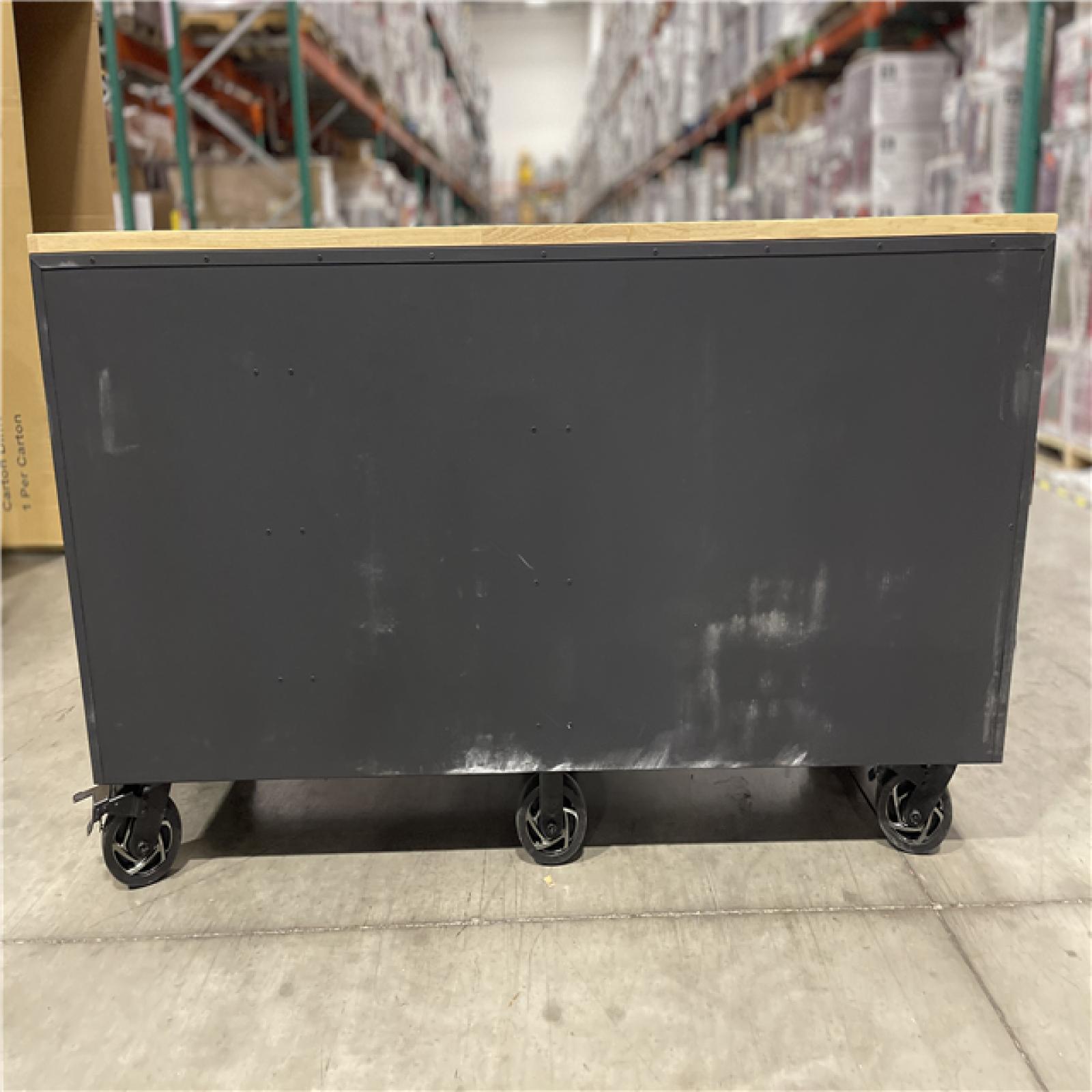 DALLAS LOCATION- AS IS- Husky Heavy-Duty 72 in. W 15-Drawer Matte Black Mobile Workbench with Wood top