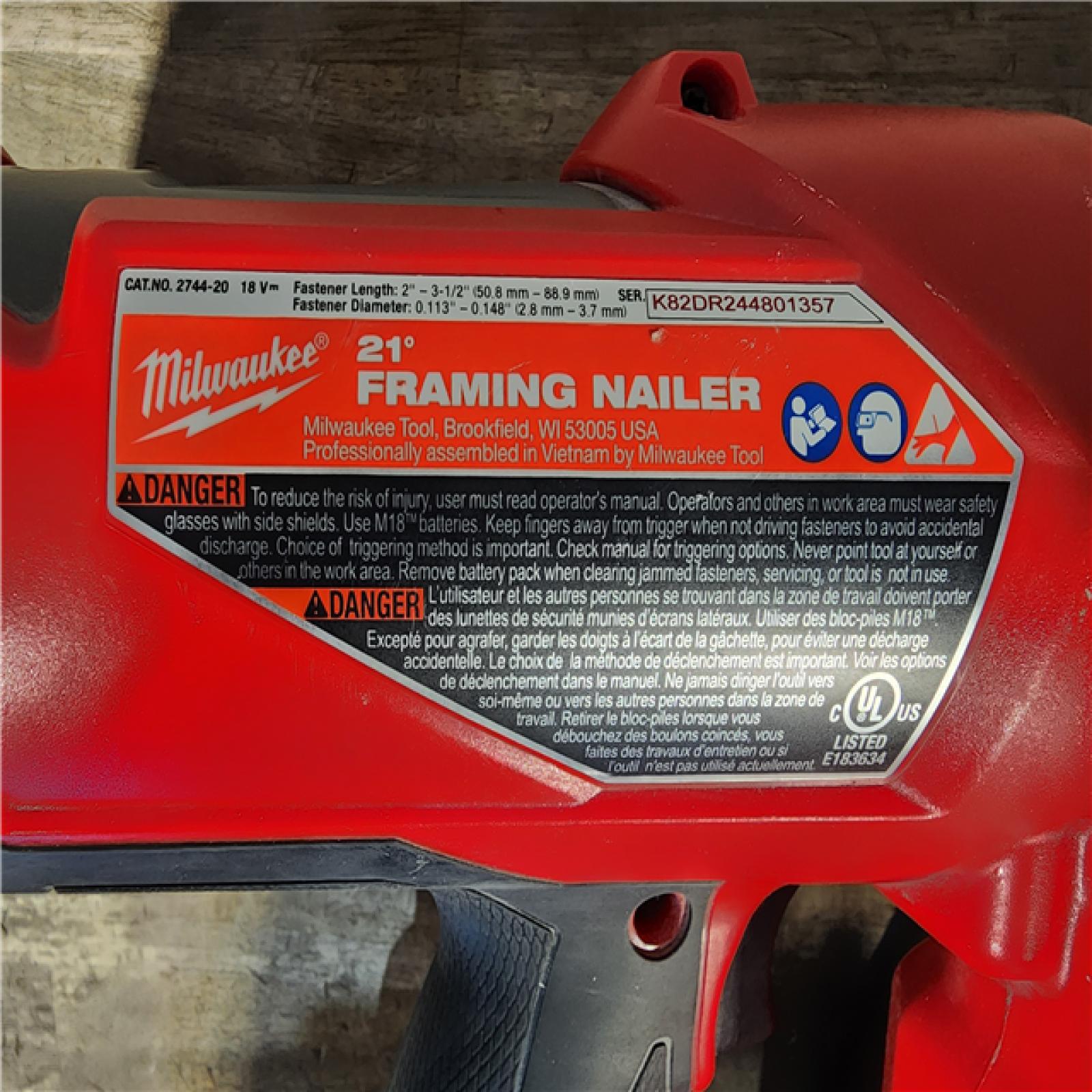 HOUSTON LOCATION - AS-IS Milwaukee 2744-20 M18 FUEL 3-1/2 in. 18V 21-Degree Lithium-Ion Brushless Cordless Framing Nailer (Tool-Only)