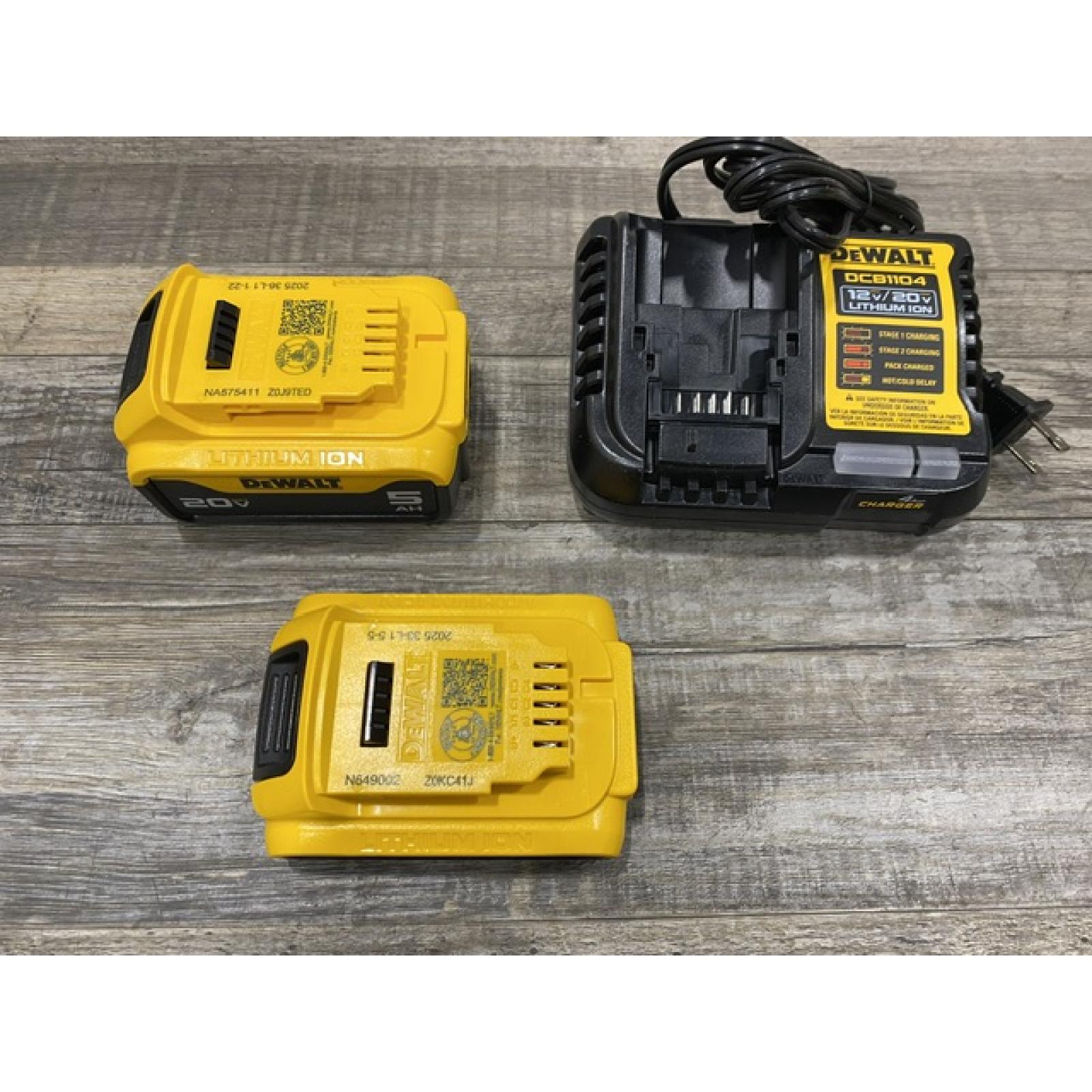 LIKE NEW - DEWALT 20V MAX Lithium-Ion Battery Kit with 5.0Ah and 2.0Ah Battery and Charger