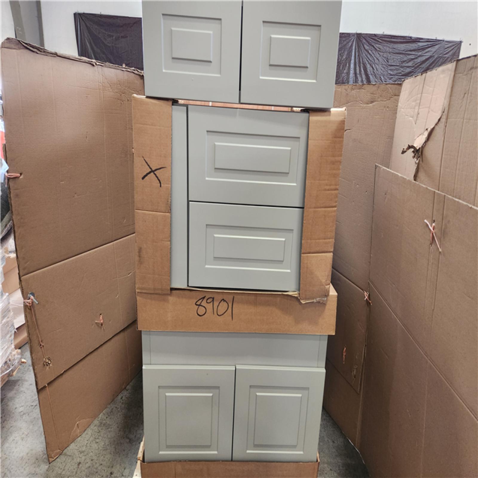 Phoenix AS-IS Hampton Bay Shaker Assembled Cabinet in Dove Gray Pallet (5-Cabinets)