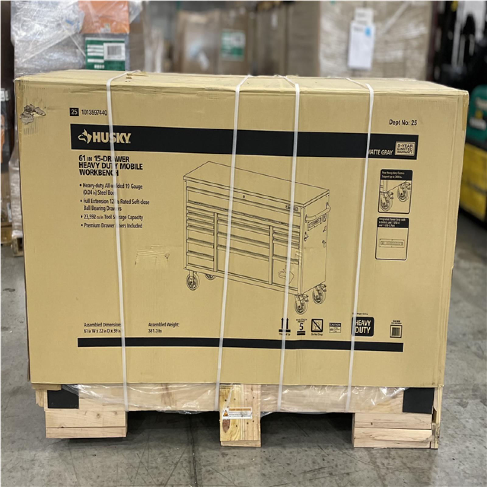 DALLAS LOCATION- AS-IS HUSKY 52 in. W x 20 in. D Standard Duty Black Mobile Workbench Cabinet