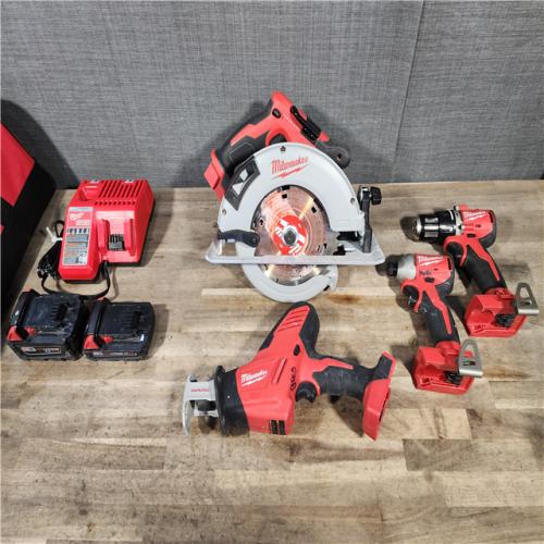 HOUSTON LOCATION - AS-IS Milwaukee M18 18-Volt Lithium-Ion Brushless Cordless Combo Kit (4-Tool) with 2-Batteries  1-Charger and Tool Bag
