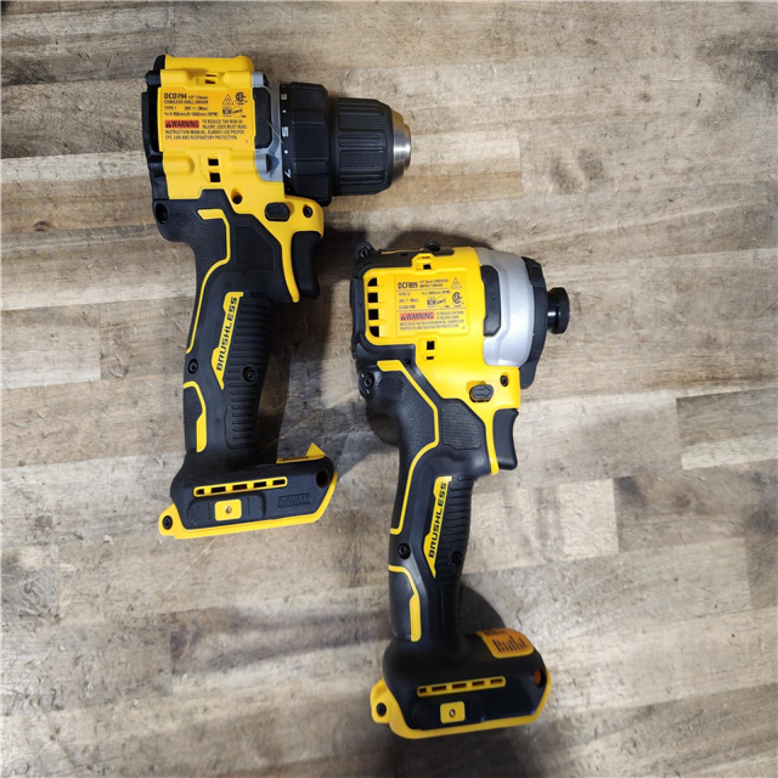 HOUSTON LOCATION - AS-IS Dewalt DCK225D2 20V MAX ATOMIC Brushless Compact Lithium-Ion 1/2 in. Cordless Drill Driver and 1/4 in. Impact Driver Combo Kit with 2 Batteries 2 Ah