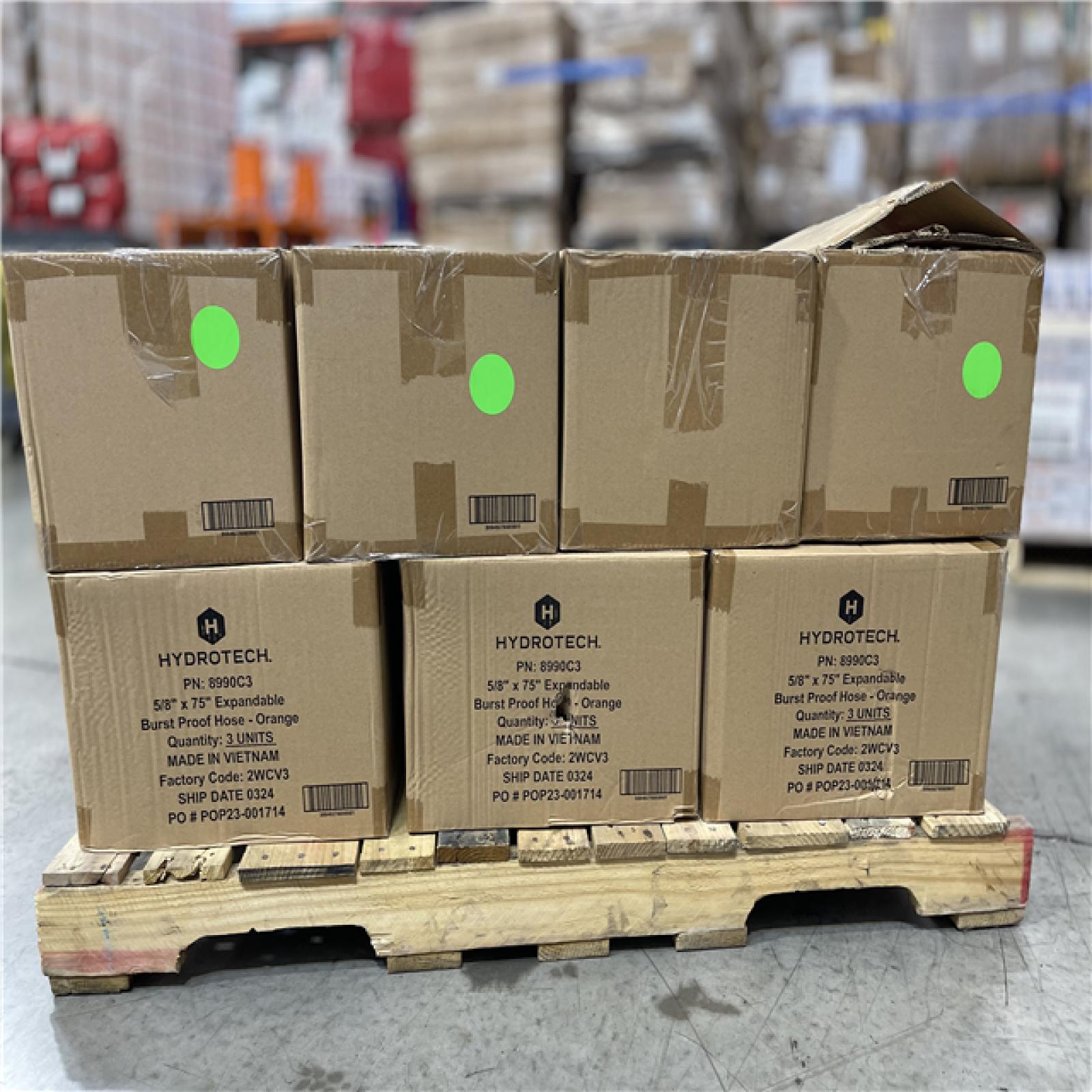 DALLAS LOCATION -NEW! Hydrotech 5/8 in. x 75 ft. Expandable Burst Proof Hose PALLET (51 UNITS)