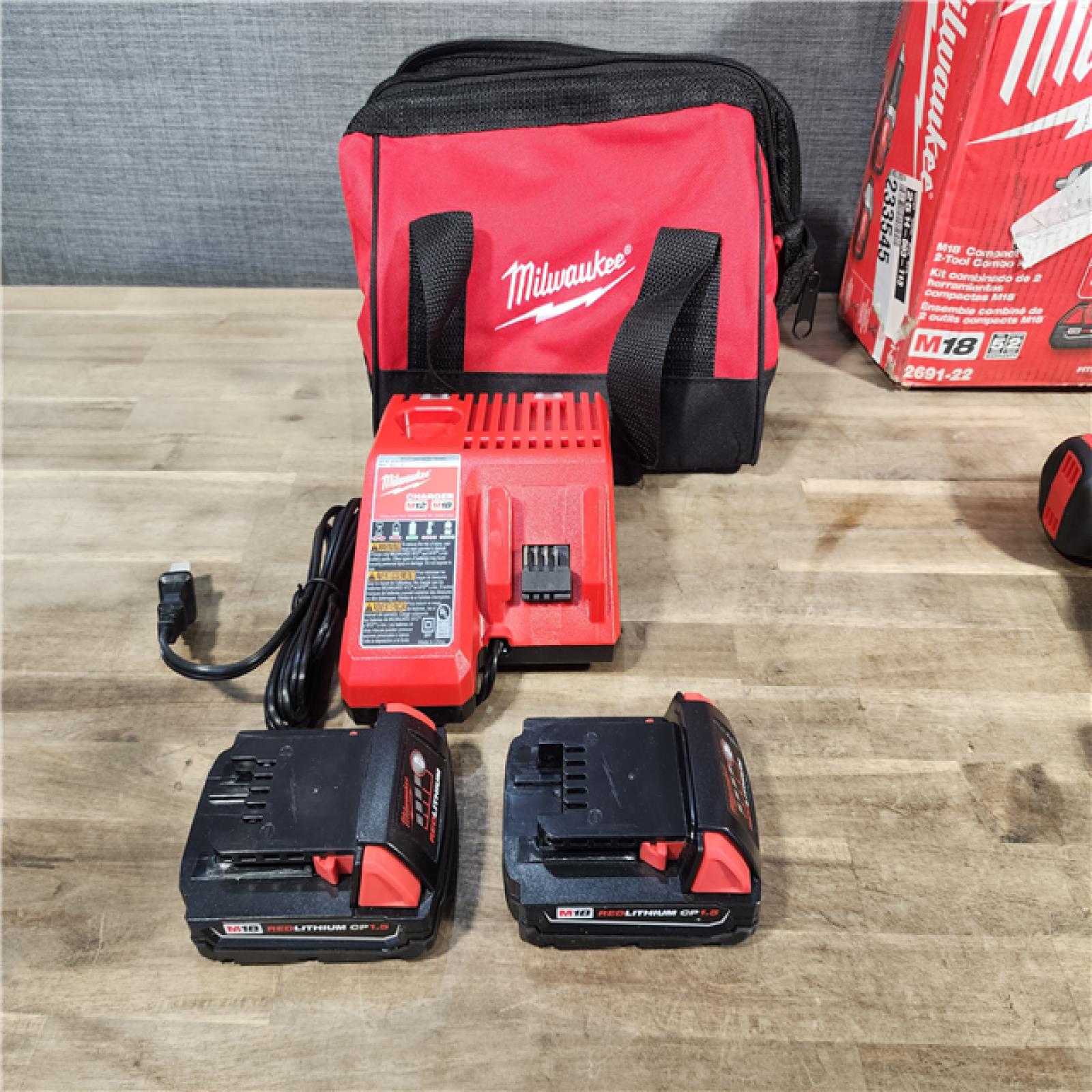 HOUSTON LOCATION - AS-IS Milwaukee 18V Cordless Brushed 2 Tool Drill/Driver and Impact Driver Kit
