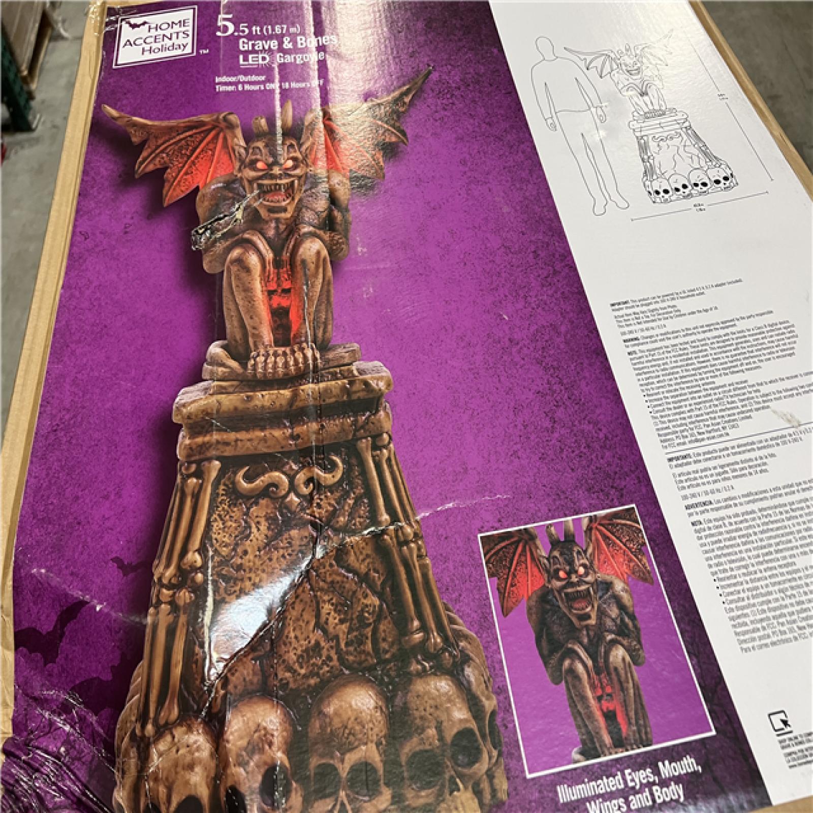 DALLAS LOCATION- AS-IS Home Accents Holiday 5.5 ft. Grave & Bones LED Gargoyle H13